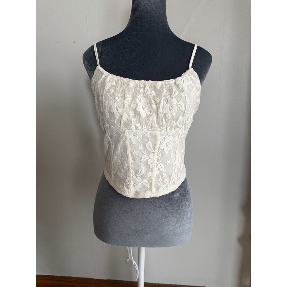 Y2K Ivory Lace Mesh Layered Milkmaid Romantic Corset Top Tank Cami‎ Whimsical S